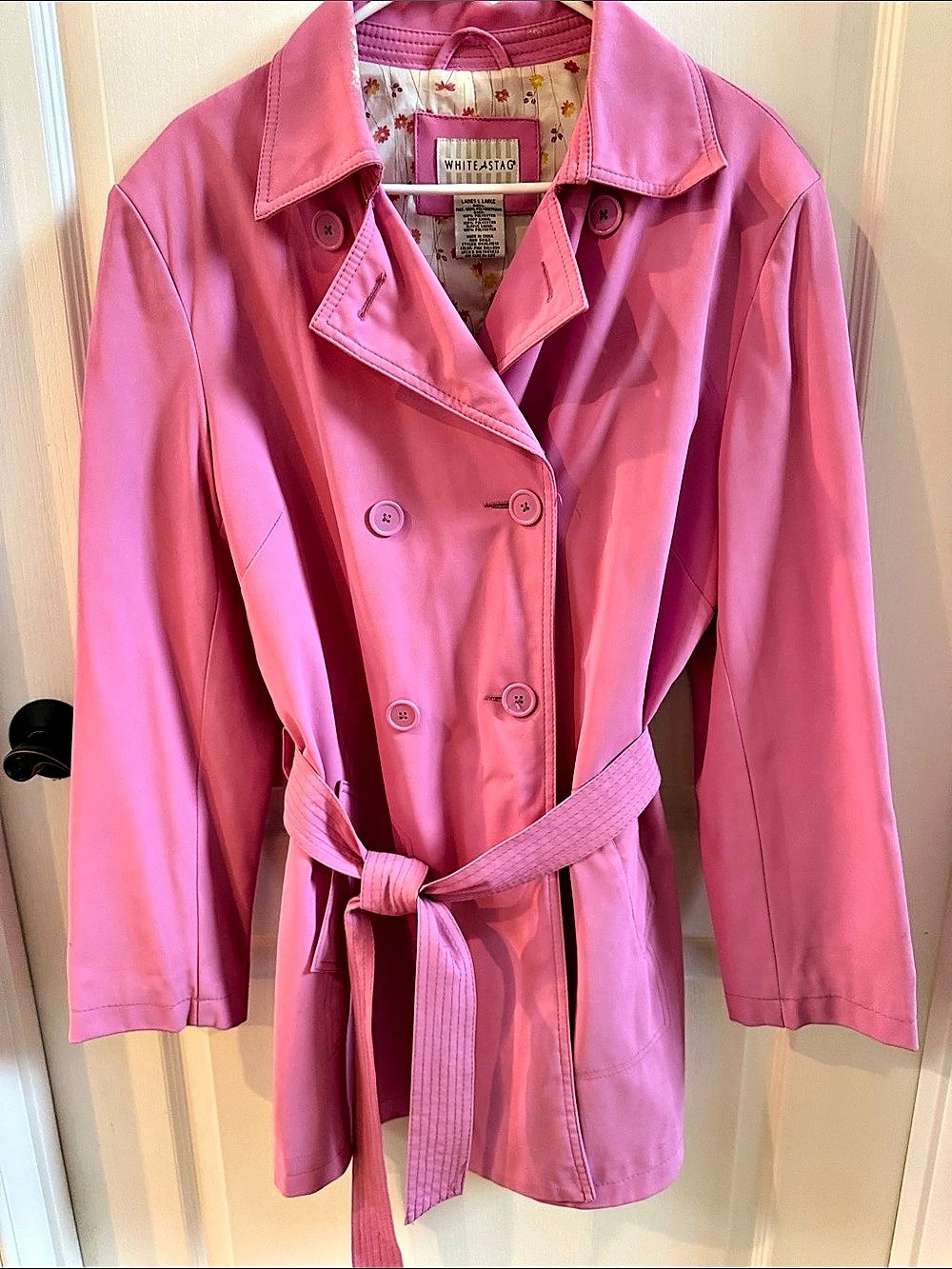 White Stag Pink Floral Lined Trench Coat Size Large
